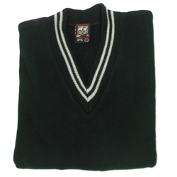 Dark Green Pullover Two White Stripes