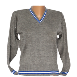 Grey Mix Pullover Blue White Stripes