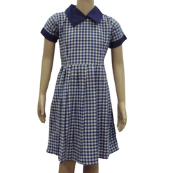 Dress Navy Blue Big Checked Blue Collar