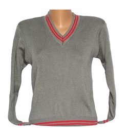 Grey Plain Pullover Red Stripes