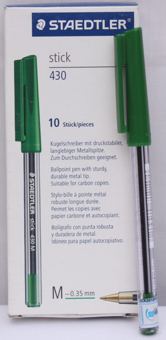 Staedtler Stick 430 Kugelschreiber – Strichbreite M (0,35 Mm), 50 Stück Grün, Mit Kappe & Clip